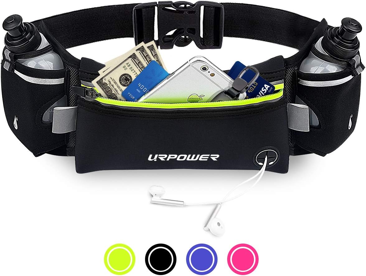 URPOWER Upgraded Running Belt with Water Bottle, Running Fanny Pack with Adjustable Straps, Large Pocket Waist Bag Phone Holder for Running Fits 6.5 inches Smartphones, Running Pouch