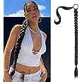 SEIKEA Upgraded Long Braid Ponytail Extension with Elastic Tie Straight Sleek Wrap Around Braid Hair Extensions Ponytail Natural Soft Synthetic Hairpiece Black Brown 34 Inch(After Braided 30 Inch)