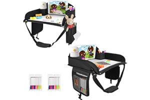 UTOLOVE 2Pcs ‎Kids Travel Tray, Kids Travel Trays for Car Seat, Road Trip Essentials for Toddler, Carseat Lap Tray with Dry Erase Board & Storage Organizer for Road Trip Activities for Kid, Black