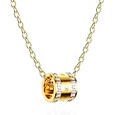 18K Gold -Plated Necklace For Women,Elegant Gold Chain Necklace with Crystal-Accented Cylinder Pendant