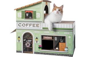SMILE PAWS Cat Beds for Indoor Cats, Cardboard Cat House with Scratchers, Coffee Shop, Large Sturdy Cat Furniture Condo Cave Tent, Easy to Assemble Pet Toys Accessories Stuffs, Bunny Small Animals