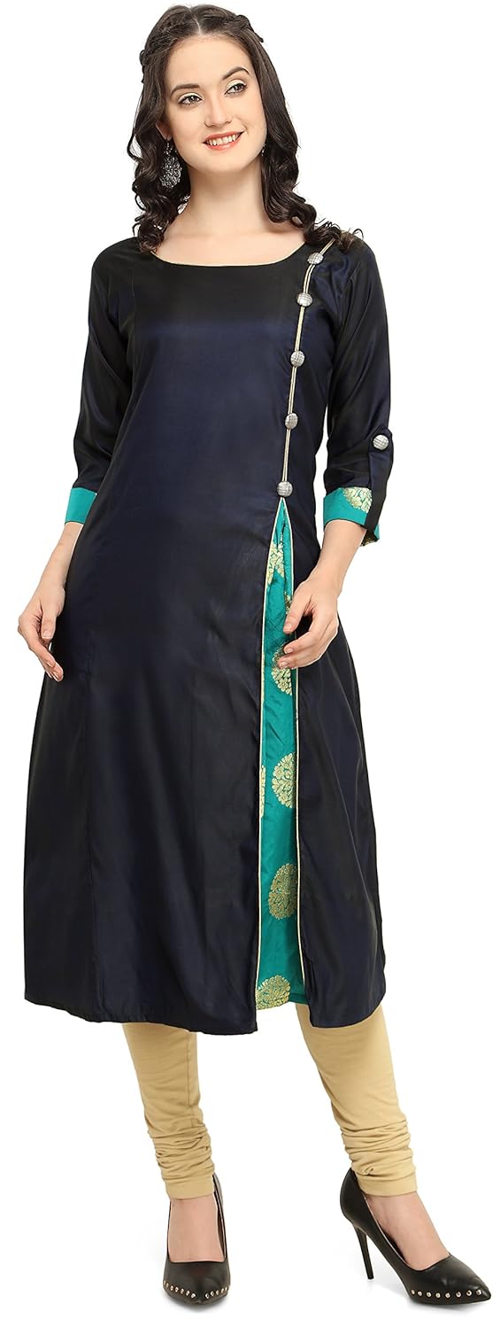 divine international women's taffeta with jacquard silk brocade anarkali a-line long kurti