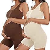Coume 2 Pcs Women Maternity Bodysuit Pregnancy Shapewear Sleeveless Tank Top Shorts Jumpsuit Ribbed Maternity Workout Romper