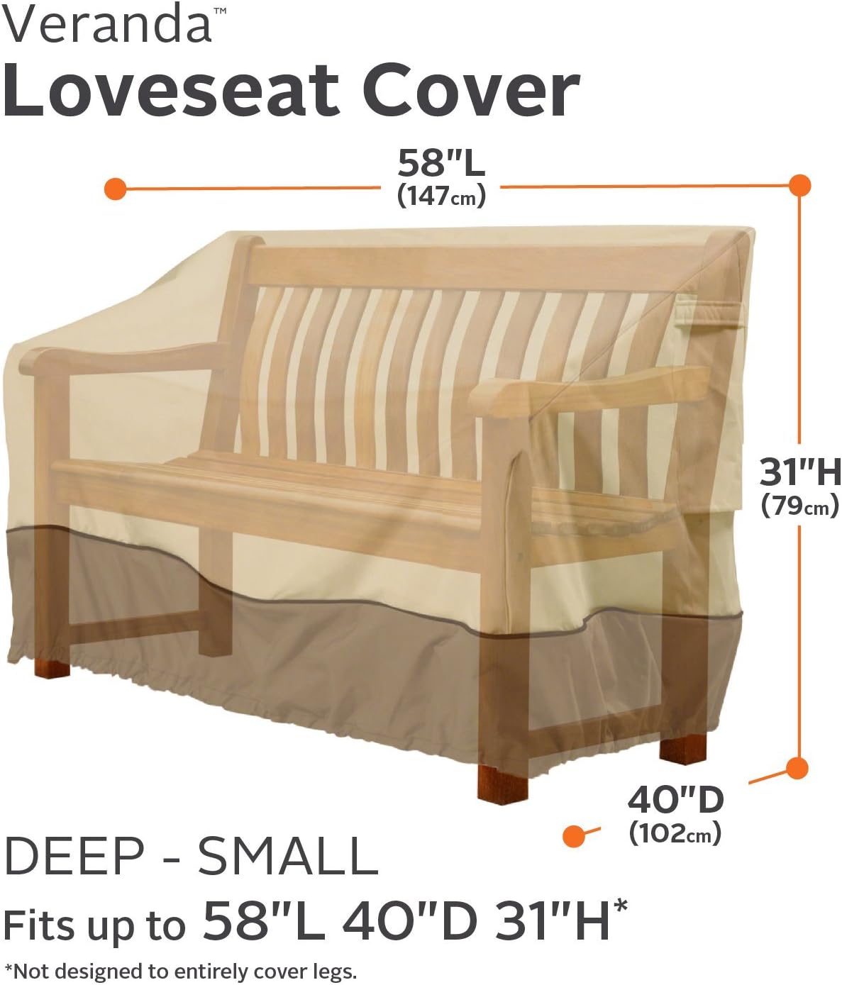 Classic Accessories 55-649-021501-00 Veranda Water-Resistant 58 Inch Deep Seated Patio Sofa/Loveseat Cover, Pebble, Small : Garden & Outdoor