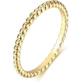 Valloey Rover 14K Gold Thin Beaded Full Bead Sterling Twisted Rope Black CZ Wedding Band Stacking Tiny Rings for Women