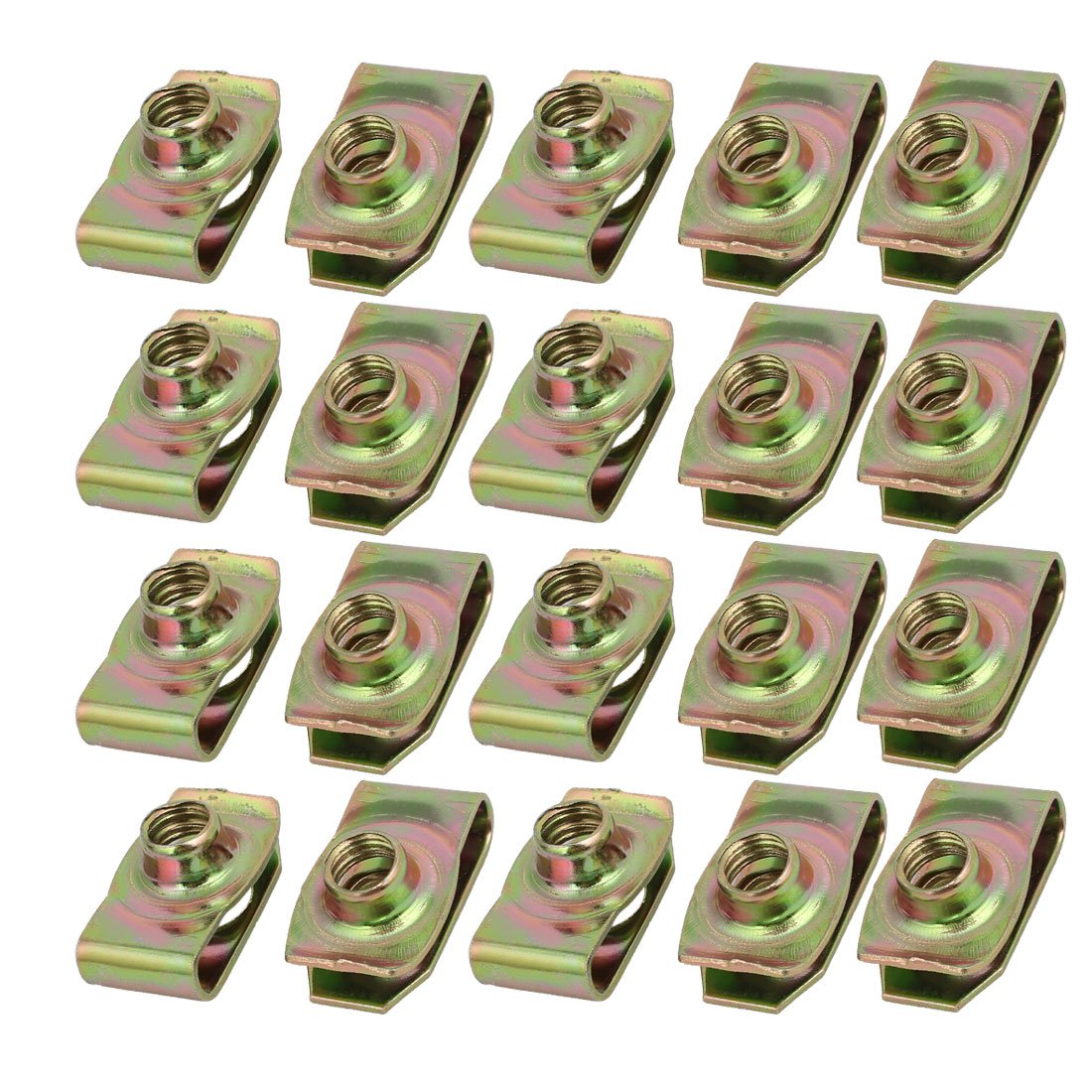 Sourcingmap 20pcs Spring Steel Speed Fastener Extruded U Nut Brass Tone for M8 Screw
