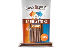 Jack&Pup 6 Inch Thick Bully Sticks for Dogs (5 Pack) Bully Stick Dog Chews, Single Ingredient 100% Beef Bully Sticks for Medium and Large Dogs