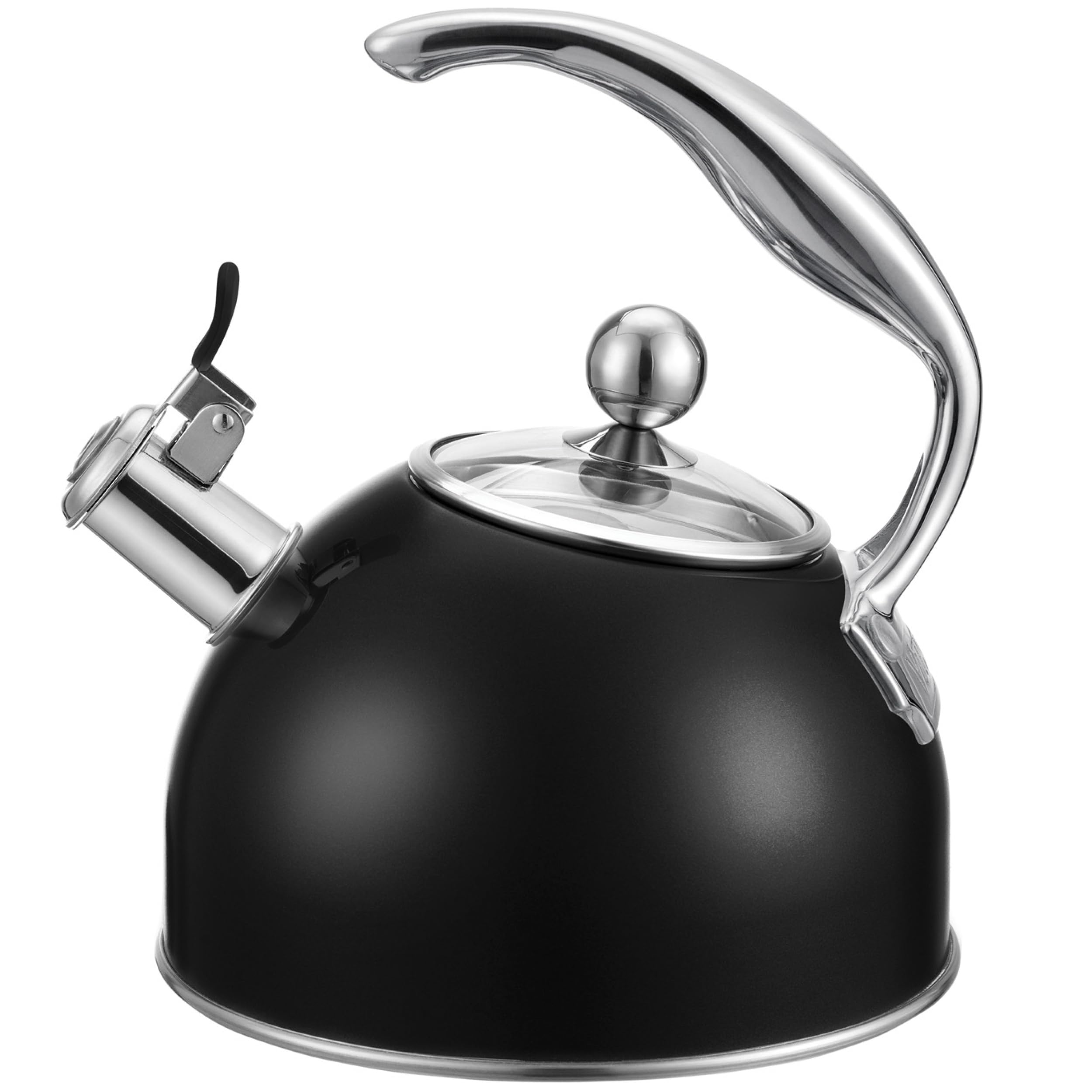 Viking 3-Ply Stainless Steel Tea Kettle, 2.6 Quart Stovetop Hot Water Pot with Tempered Glass Lid, Ergonomic Handle, Induction Ready, Matte Black Image