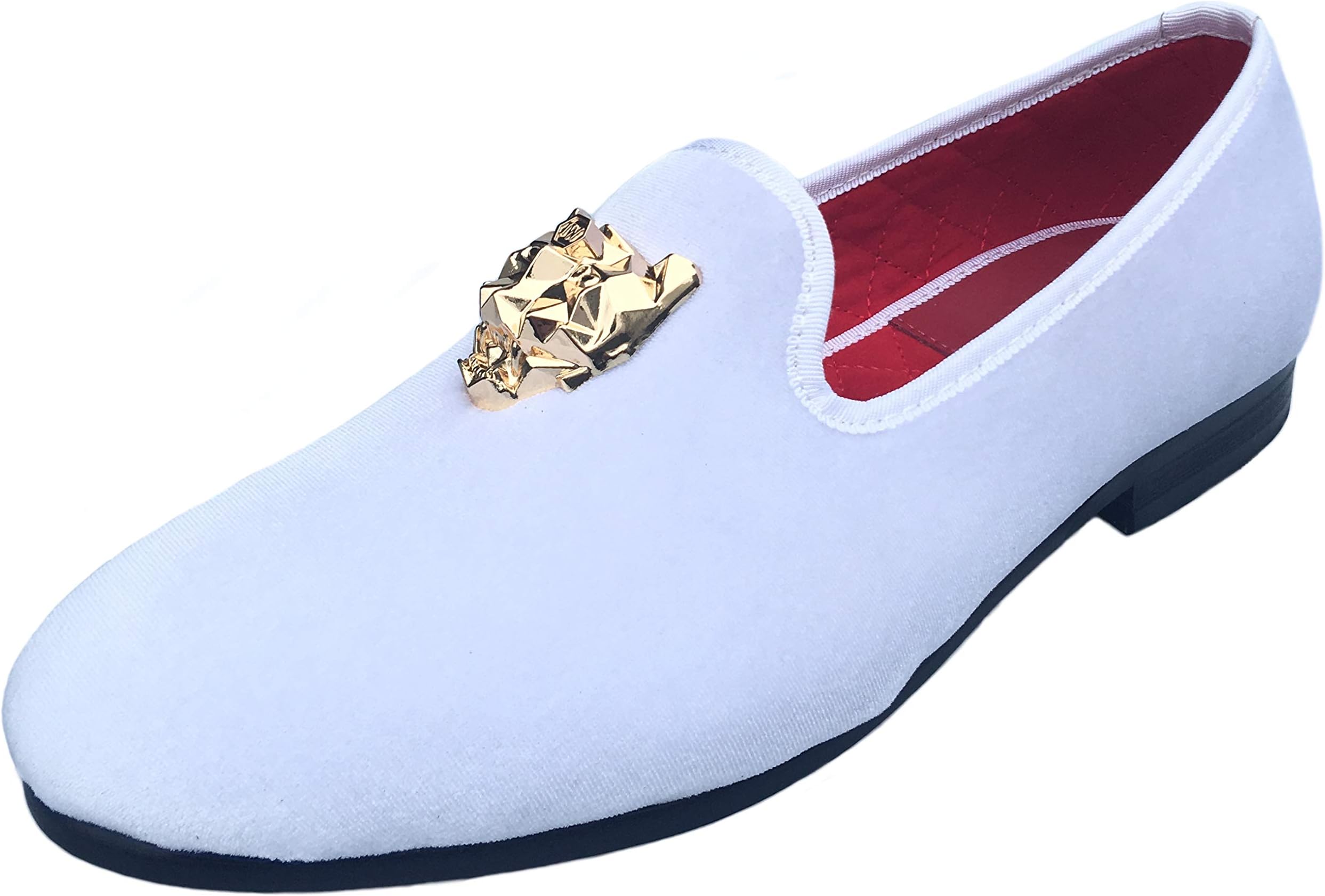Justar Men's Black Velvet Loafers Slip-on Dress Shoes with Gold Buckle Slippers Flats