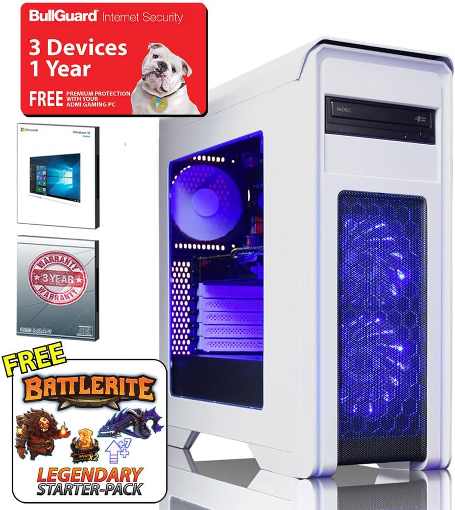 ADMI GAMING PC: Intel Core i5 6400 3.3Ghz Quad Core CPU, GTX 1050 Ti 4GB DDR5 Graphics Card, 8GB 1600MHz DDR3 RAM, 1TB Hard Drive, 24x DVDRW Drive, CiT Falcon White Gaming Case, Windows 10