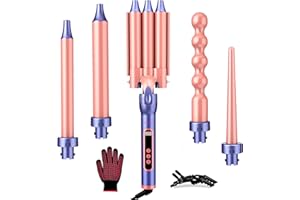 Brightup Curling Iron, 3 Barrel Hair Curler Beach Waver All in One Curling Wand with Interchangeable Ceramic Barrels and Heat Protective Glove, LCD Display, Instant Heating, Temperature Adjustment
