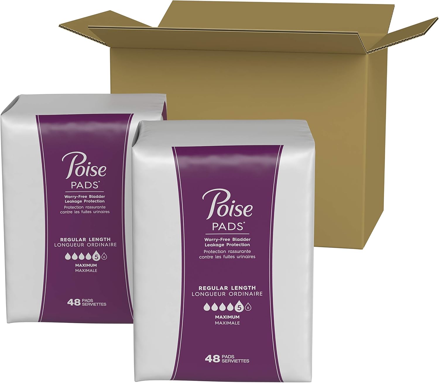 Poise Incontinence Pads, Maximum Absorbency, Regular Length, 96 Count (2 Packs of 48) (Packaging May Vary): Health & Personal Care