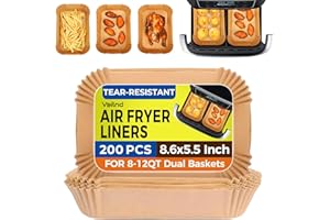 Air Fryer Liners Disposable for Dual Basket, 200Pcs Rectangle Parchment Paper Liner for Ninja DZ201 DZ401, Chefman/COSORI 2-Basket Air Fryer, Oil Proof Baking Paper by Vailnd(8.6x5.5 Inch)