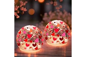 Rossesay 2 Pcs Valentine Lighted Decorative Glass Ball 3.9 Inch Heart Crackle LED Lights for Garden Glass Globe LED Lamp Battery Operated for Outdoor Indoor Party Decoration Gift