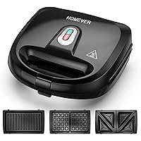 Sandwich Maker, HOMEVER 3-IN-1 Waffle Maker, Sandwich Grill with 3 Sets of Detachable Non-Stick Plate and LED Indicator…