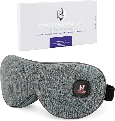 Aroma Season Cordless Heated Eye Mask Grey 3 Heat Levels 15 Min Auto-Off