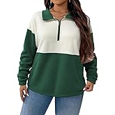 ROSRISS Plus-Size-Sweatshirts-for-Women Oversized Long Sleeve Color Block Shirts Warm Half Zip Polar Fleece Pullover Tops