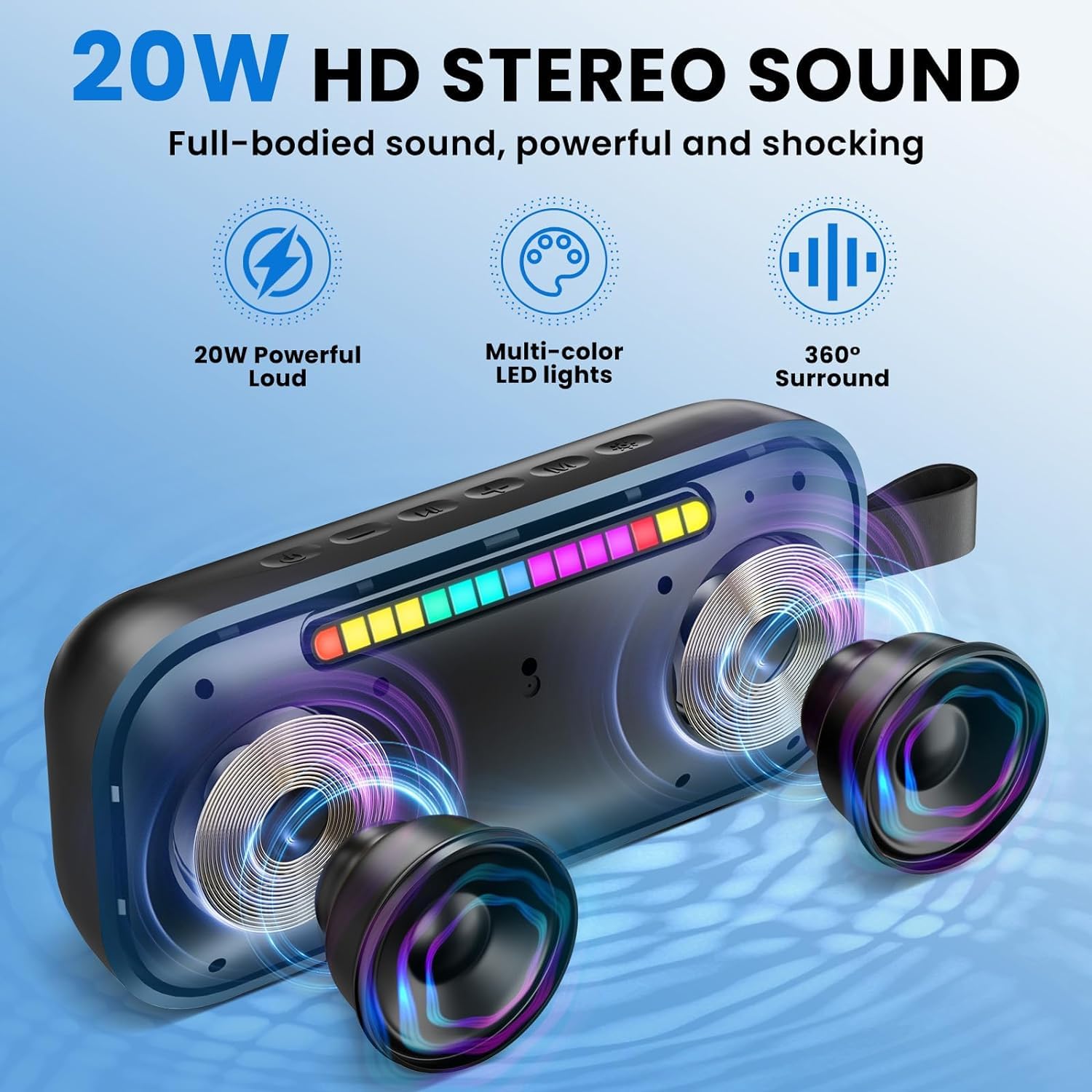 Youngwolge Portable Bluetooth Speaker,IPX7 Waterproof Speakers Bluetooth Wireless,20W Portable Speaker with 24Hours Playtime, for Travel,Home,Pool,Outdoor Portable Bluetooth Speakers-LFS (Black)