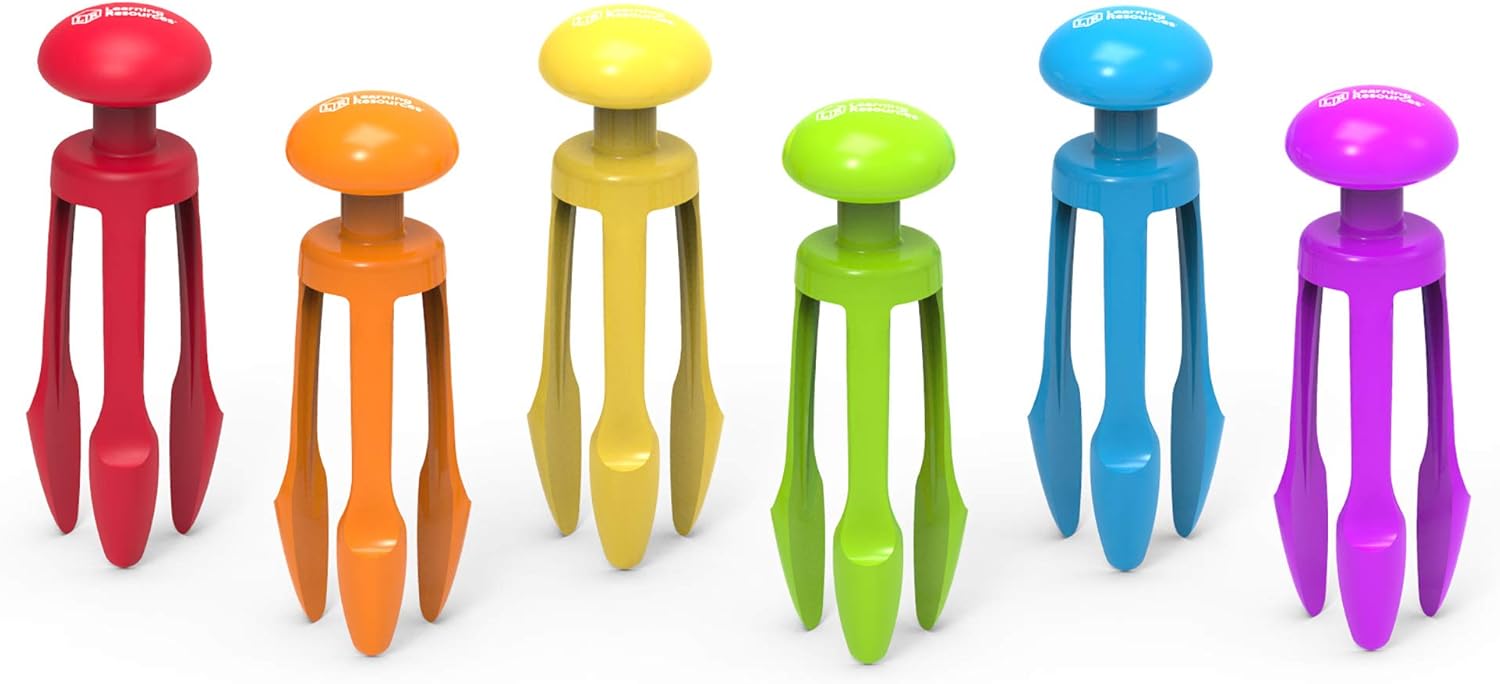 Learning Resources 3 Prong Tong, Pencil Grip Tongs, Sensory Bin, Fine Motor Toy, Set of 6, Ages 4+