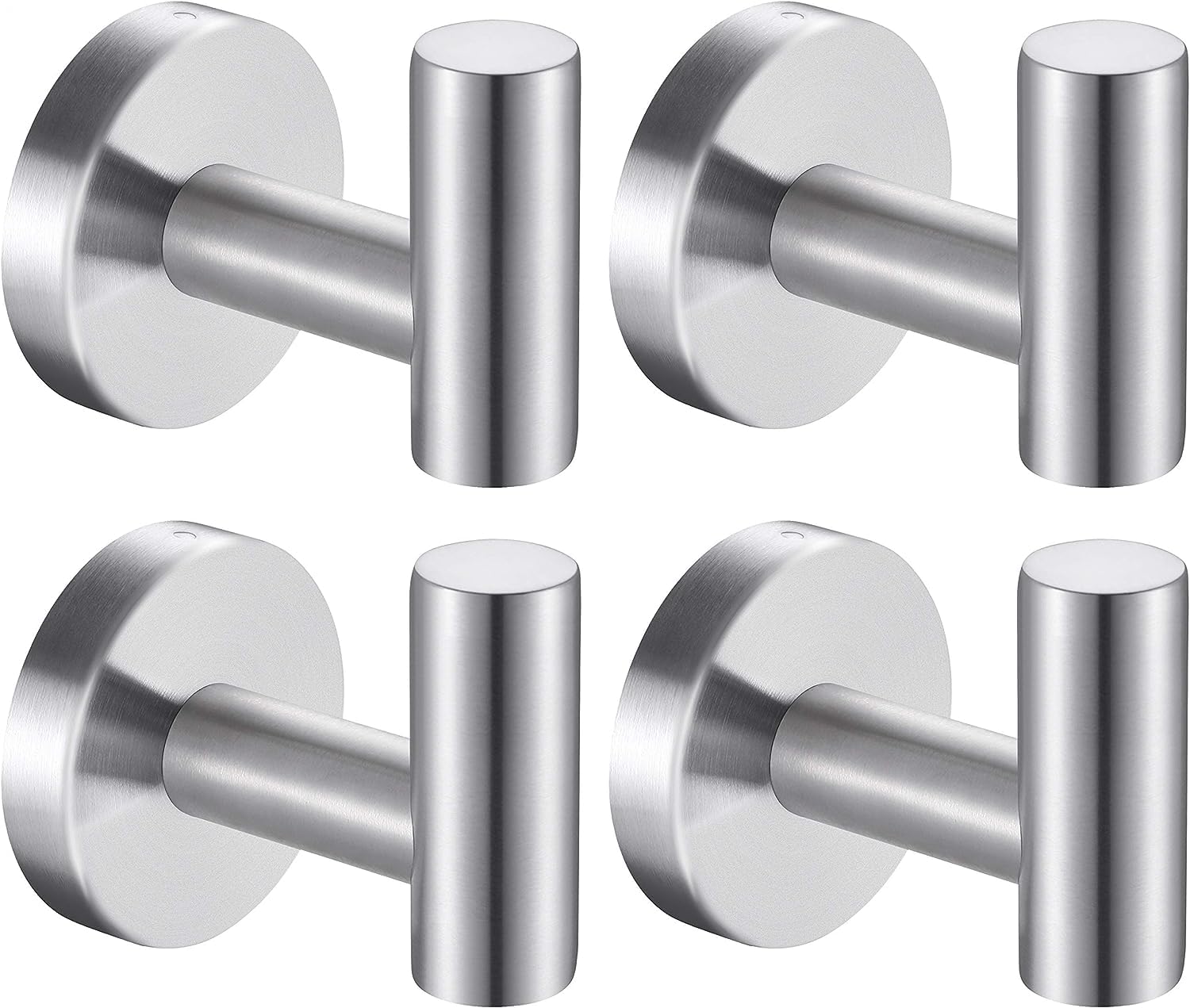 QNIIAED 4 Pcs Bathroom Towel Hook,Screw in Metal Coat Robe Hook SUS 304 Stainless Steel Heavy Duty Wall Door Hanger for Bathroom Kitchen Garage Home Hotel Office(Brushed Silver)
