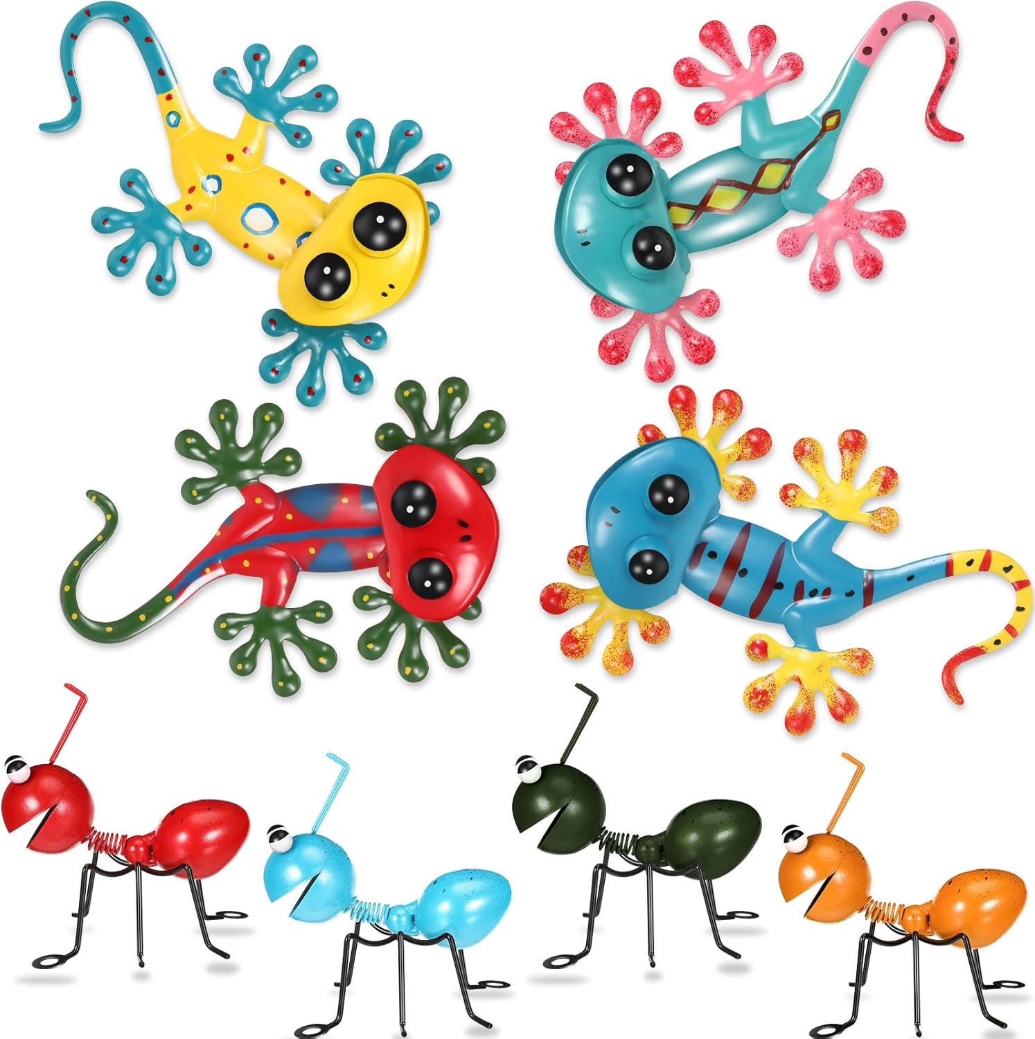 Plaques & Wall Art - Pelopy 8 Pack Metal Yard Art Include Metal Gecko Wall Decor Outdoor Cute Metal Ants Garden Decor Hanging Sculpture Decoration for Garden Patio Fence Yard Balcony Decor Green