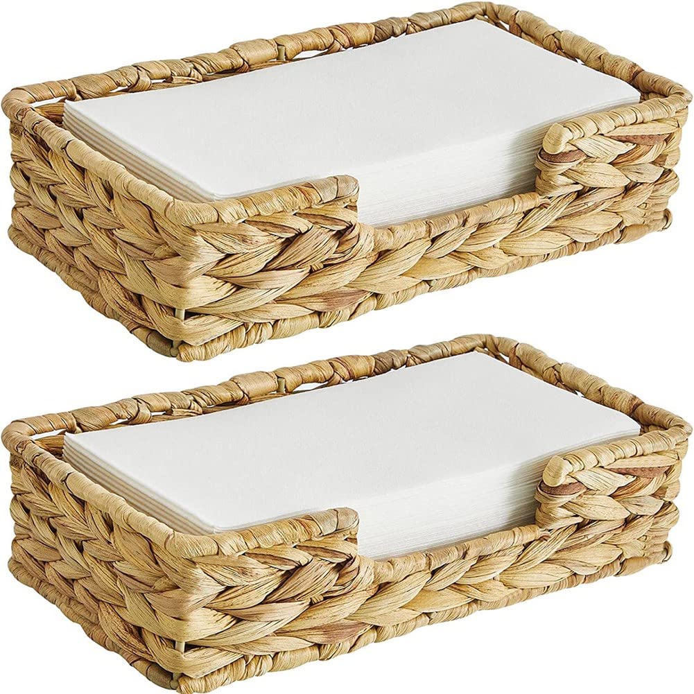 Niukuyu 2PCS Bathroom Disposable Guest Towel Holder Long Seagrass Woven Rattan Wicker Table Hand Guest Towel Basket Tray,L