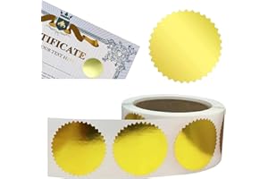 PUSNMI Certificate Award Seals Stickers, Gold Metallic Stickers with Serrated Edge 2'' Certificate Wafer Seals Stickers Labels for Envelopes, Package, School, Business - 250 PCS