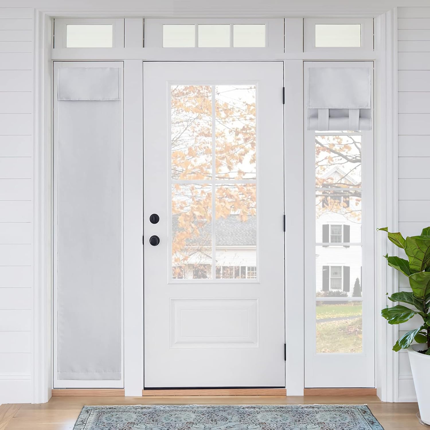 Outdoor Curtains - RYB HOME 2 Panels Sightlight Door Window Curtains, Privacy Door Window Curtains Thermal Insulate Covering for Patio Door Glass Door Front Door, 12 inch x 69 inches, Greyish White