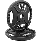 Fitvids Olympic 2-Inch Cast Iron Plate Weight Plate for Strength Training and Weightlifting, Two Hole Style, 35LB Pair