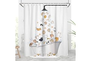 AAtter Cute Cat Shower Curtain for Kids Children Cartoon Animal Pattern Colorful Hilarious Funny Pets Paw Bathroom Waterproof Fabric Polyester Accessories (W60''xH72'') 12 Hooks Included
