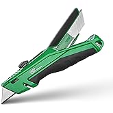 SK Utility Knife with SK2M Blade &amp; Zinc Alloy Body, box cutter retractable | Retractable Box Cutter with 28&times; Longer Life SK2M Blade, Wire Cutter, Quick Change, Blade Storage, Includes 4 Extra Blades