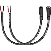 Jienk 2Pcs 1FT 14AWG 15A 12V DC Power Pigtails Cable, 5.5mm x 2.1mm Female Barrel Plug to Bare Wire Open End Repair Cable for CCTV Security Camera,DVR,LED Strip Light Power Supply Replacement