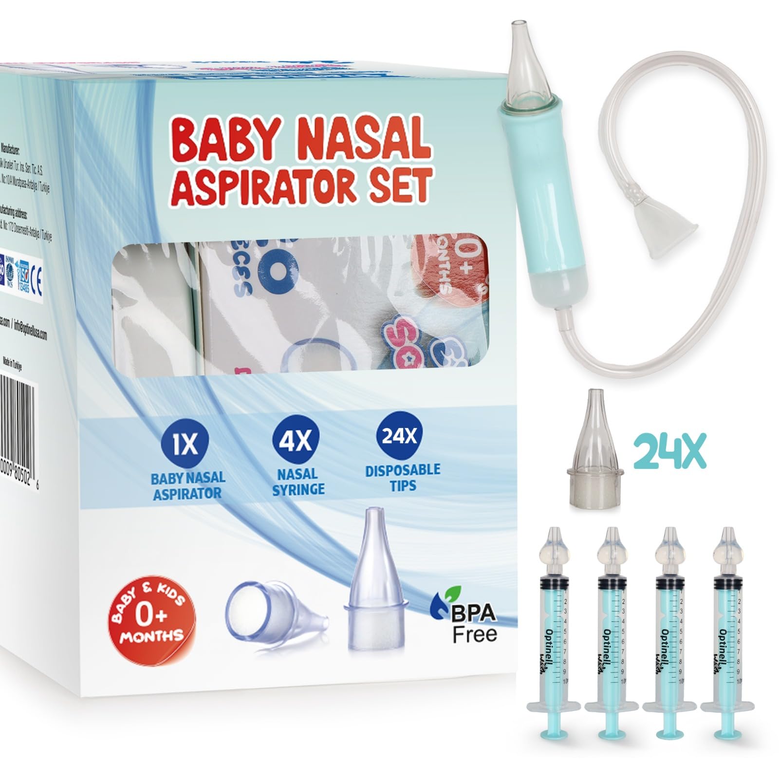 Photo 1 of Nasal Aspirator for Baby and Syringes - Nasal Irrigator Bundle with 24 Disposable Tips and 4 Nasal Syringes for Babies | Manual Control & Portable Design (Nasal Aspirator Set with Syringes)