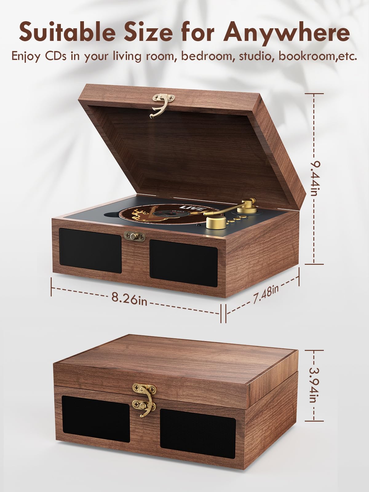 CD Player with Speakers Bluetooth Nostalgic Portable CD Players Support Bluetooth in & Out, Retro CD Player for Home with Remote Control Headphone Jack Brown