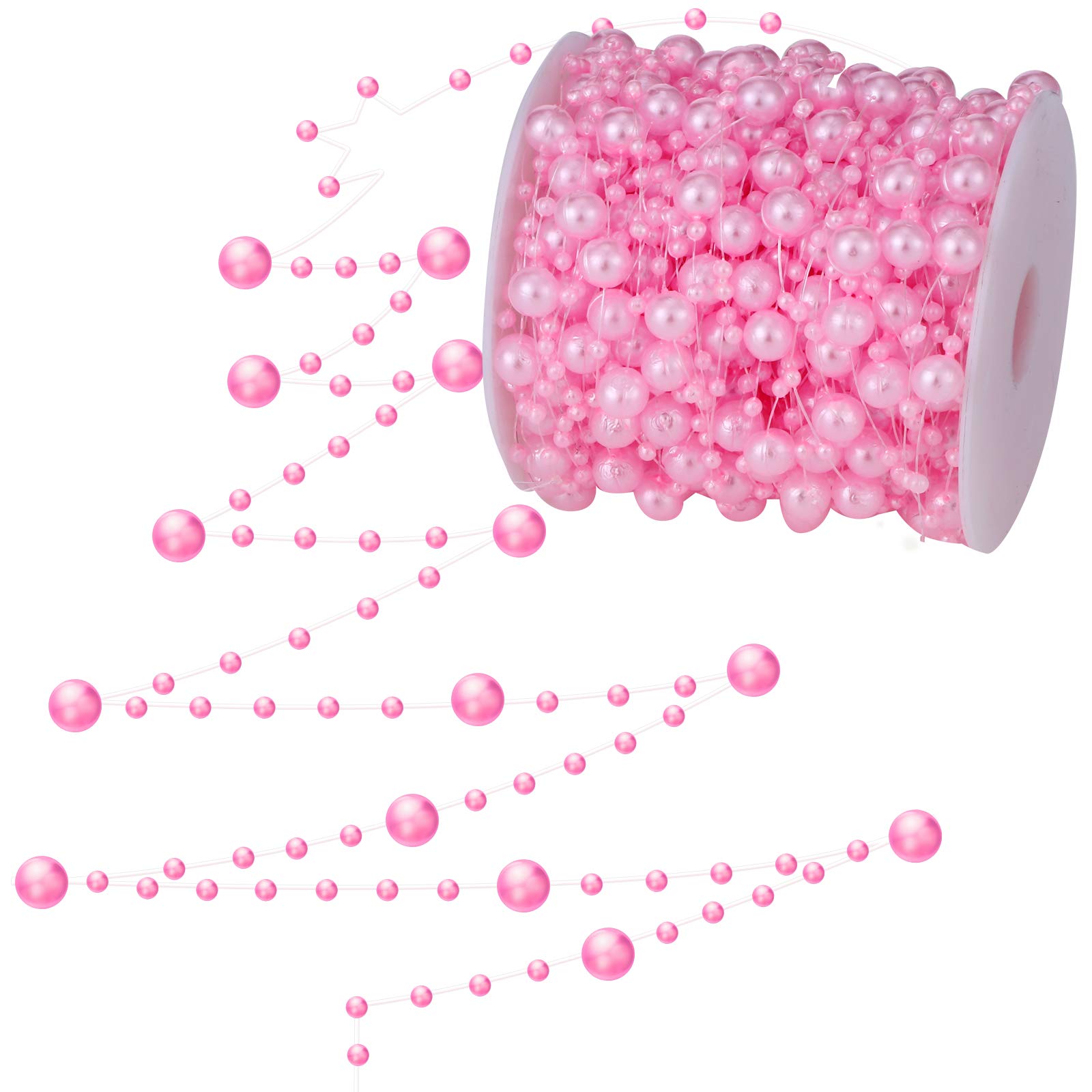 WILLBOND 99 Feet Christmas Tree Beads Artificial Pearls Beads Garland Chain Plastic Bead Roll for DIY Christmas Wedding Decoration (Pink)