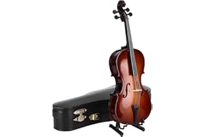 CYRANK Mini Cello Model, 20cm Wooden Miniature Cello with Case and Stand Musical Instrument Display Ornament Delicate Gift Home Decor