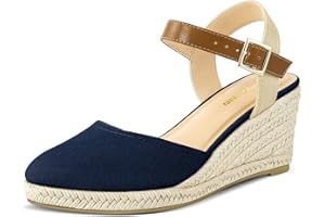 PIZZ ANNU Women's Espadrille Low Wedge Heel Sandals with Buckle Ankle Strap Close Toe Casual Dressy Summer Platform Shoes