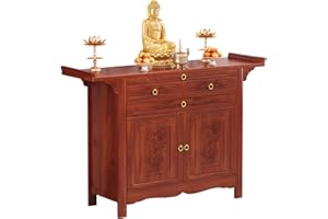 VinLeap Bamboo Altar Table, Altar Cabinet with Storage, Chinese Buddhist Pooja Cabinet, Pedestal Offering Table for Living Room, Small Spaces