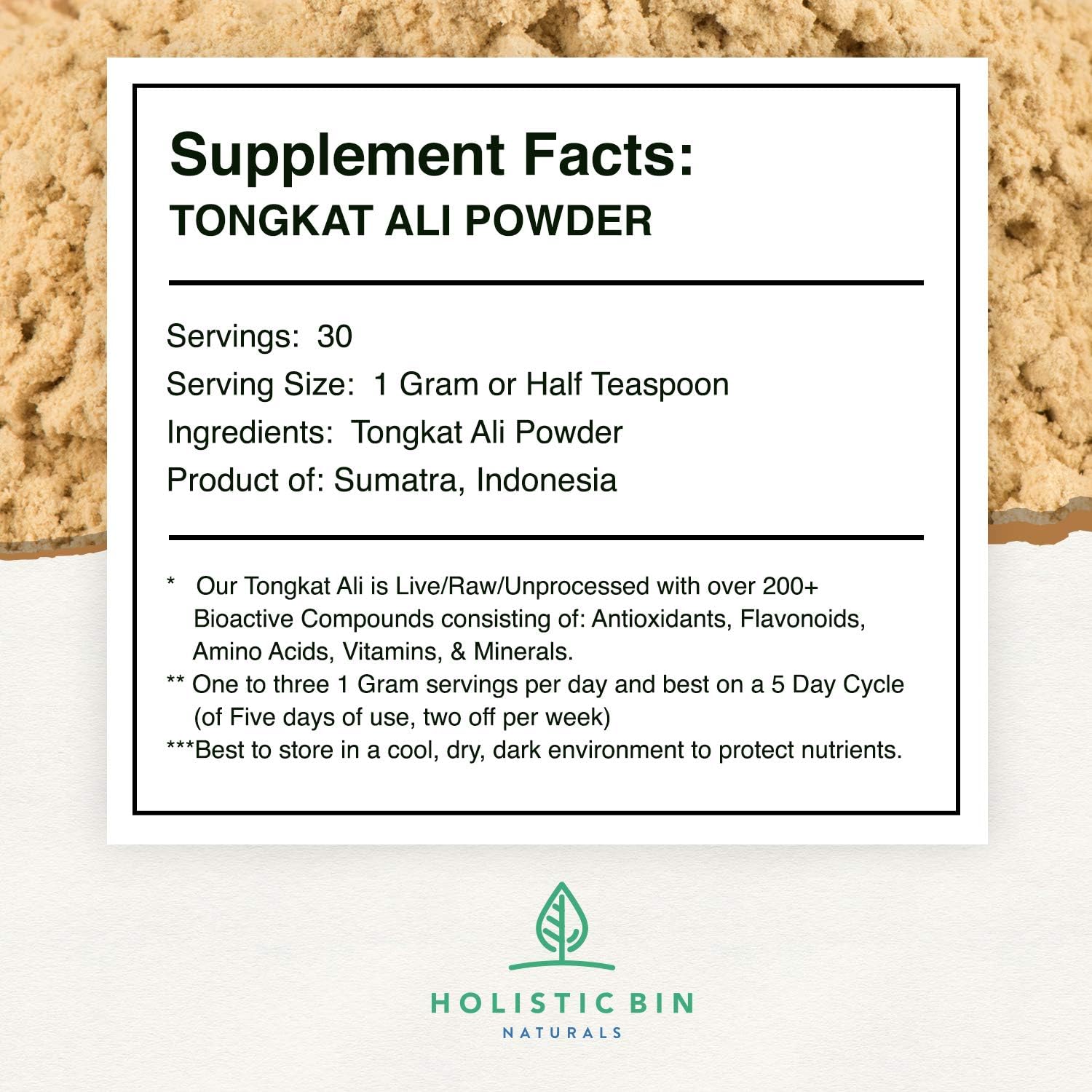 Pure Indonesian (Sumatran) Tongkat Ali Extract Powder by Holistic BIn, Wild Harvested - 15+ Year Old Roots: Health & Personal Care
