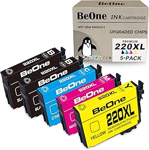 BeOne Remanufactured Ink Cartridge Replacement for Epson 220 XL 220XL T220 T220XL 5-Pack to Use with Workforce WF-2750 WF-2630 WF-2650 WF-2760 WF-2660 Expression XP-420 XP-320 XP-424 (2BK 1C 1M 1Y)