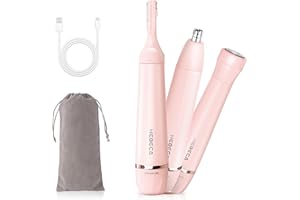 HEBECA Nose Hair Trimmer for Women, 3in1 Electric Eyebrow Trimmer Waterproof Facial Hair Removal Rechargeable Hair Shaver Razor for Nose Ear Eyebrow Peach-Fuzz Lips Chin FT3001 Pink (Pink)