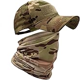 HOPSOOKEN Camo Hats for Men with Cooling Sun UV Neck Gaiter Military Tactical Hunting Hat for Running Hiking Baseball Cap