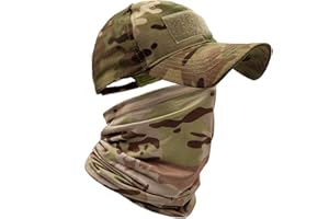 HOPSOOKEN Camo Fishing Hats for Men with Cooling Sun UV Neck Gaiter Military Tactical Hunting Sun Hat Baseball Cap