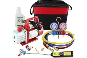 LuckyHigh 110V 4CFM 1/3HP HVAC AC Vacuum Pump 1 Stage Rotary Vane Air Vacuum Pump and Gauge Set HVAC Tools and Equipment AC M