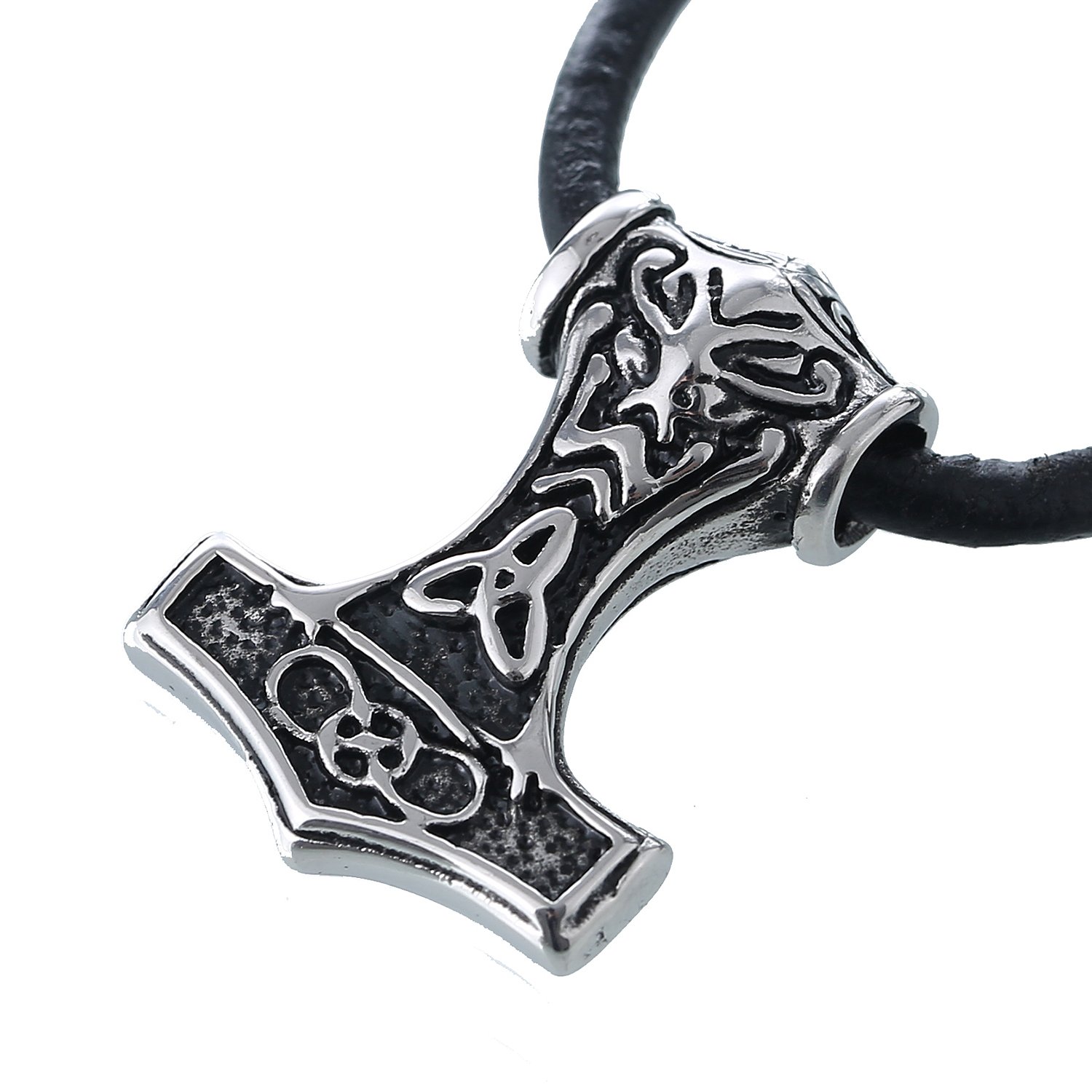 DonDon Men's Leather Necklace, 50 cm, Thor's Hammer Pendant in Velvet Bag