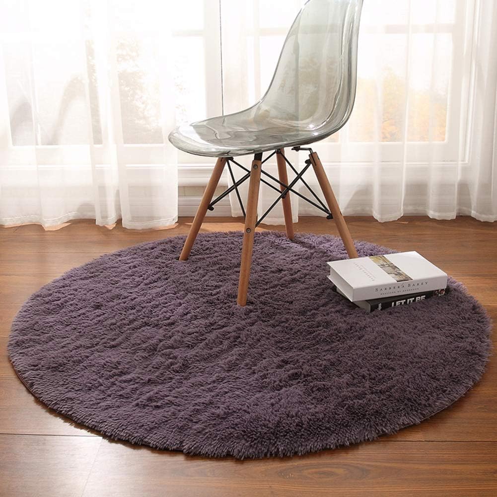 Noahas Luxury Round Rugs for Princess Castle Ultra Soft Play Tent Rug Circular Area Rugs for Kids Baby Bedroom Shaggy Circle Playhouse Carpet Nursery Rugs, 4 ft x 4 ft, Grey-Purple