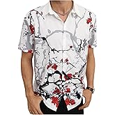 VIPWOLF Men's Floral Button Up Shirts Short Sleeve Collared Summer Cool T-Shirt
