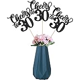 12 Pack Cheers to 30 Centerpiece Sticks Assembled Glitter Number 30 Thirty 30th Birthday Table Centerpiece Sticks for Cheers to 30 Years Old 30th Birthday Theme Party Supplies Black