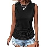 Zeagoo Womens Ruched Tank Tops Summer Dressy Casual Crewneck Sleeveless Shirts S-XXL