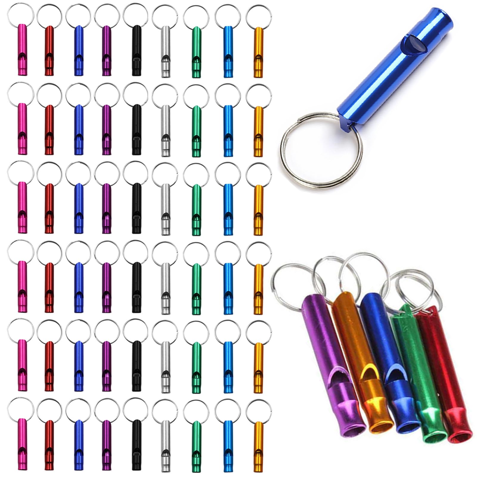 Photo 1 of 50 Pieces Emergency Whistle with Keychain Aluminum Survival Whistle Key Chain for Camping Hiking Boating Hunting Fishing